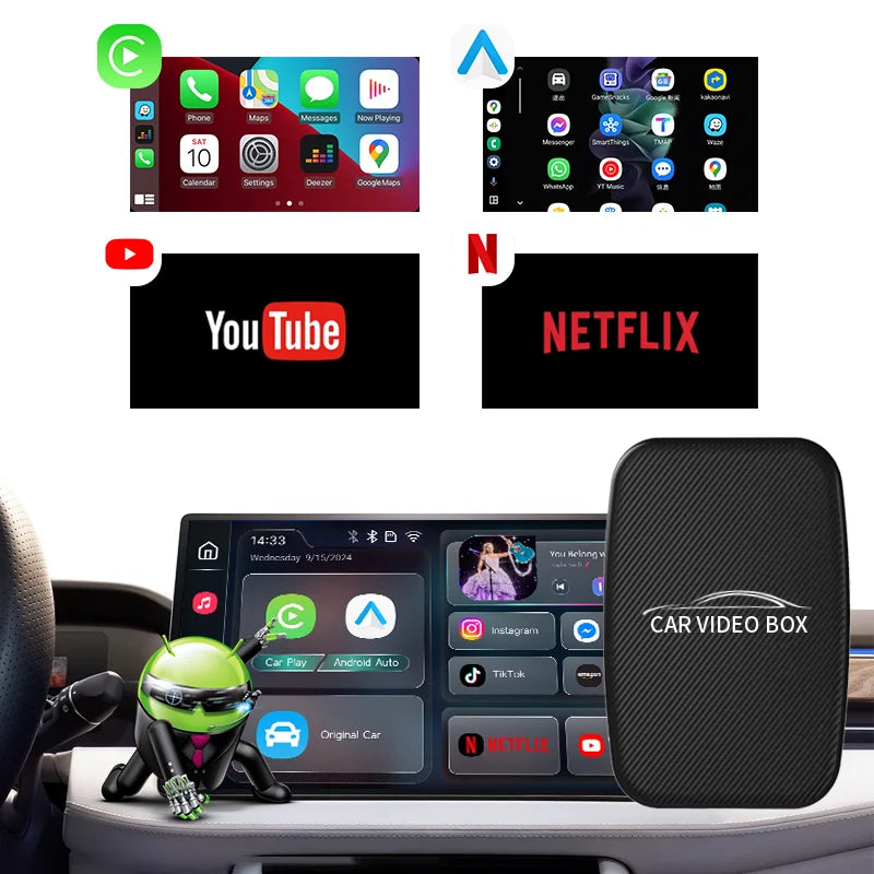 WOOBOOBOX Wireless CarPlay Box 3in1 System Android Ai Video Box Car Ai Box Supports Netflix YouTube Streaming