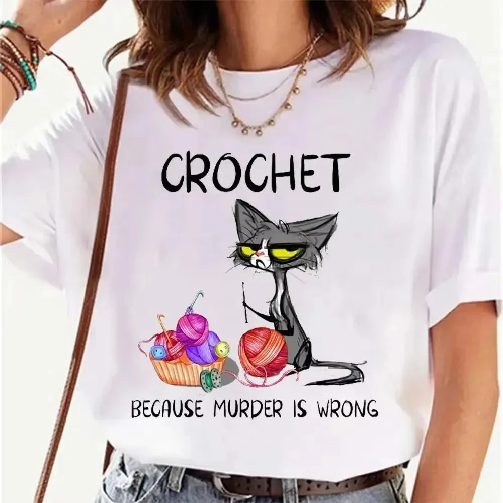 Plus-size I Want Coffee T Shirt Women Funny Cat Tshirt Summer Short Sleeve Y2k Tops Fashion Hip Hop Tees Clothes