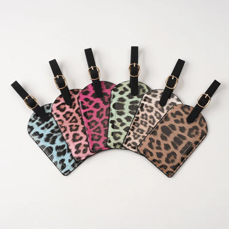 Women Men Fashion Leopard Print Luggage Tags PU Leather Suitcase Labels Tags with Adjustable Strap Travel Travel Accessories