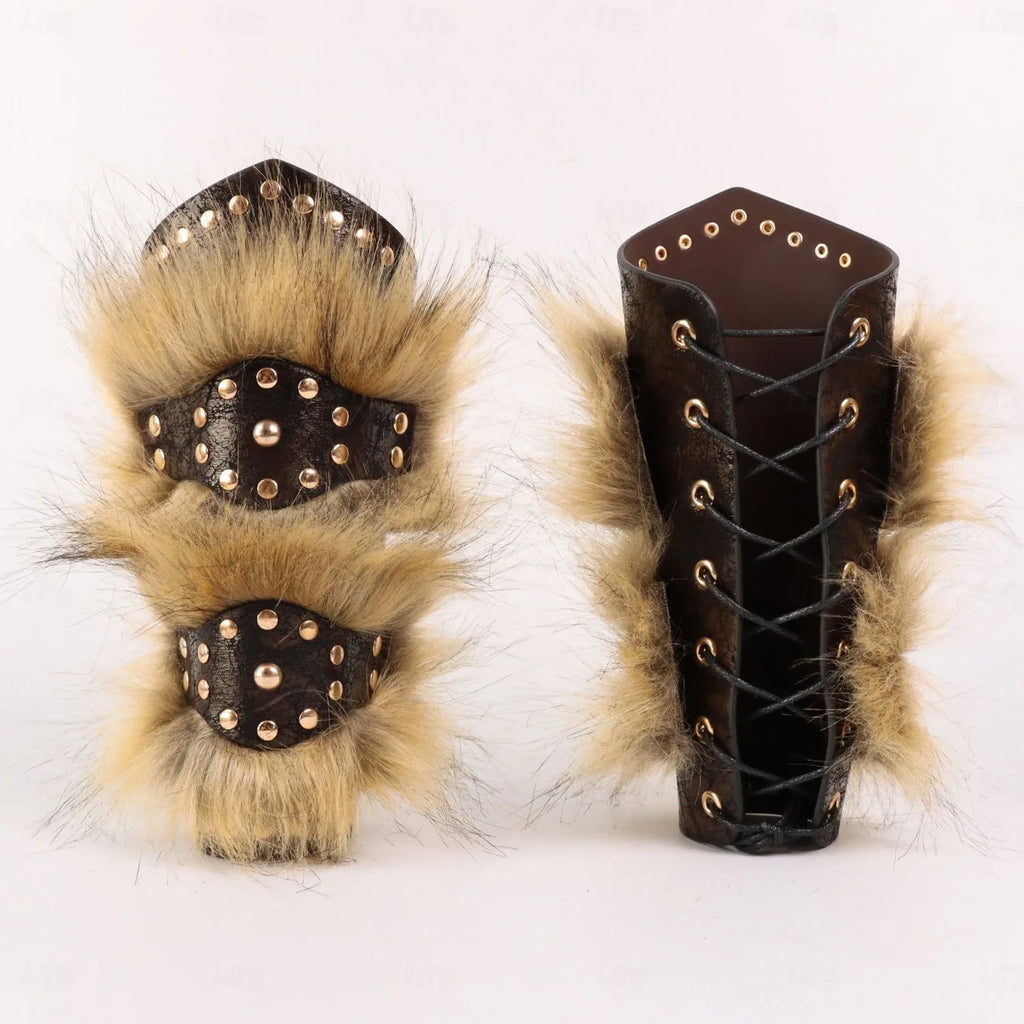 Set Medieval Renaissance Knee Length Outfits Fancy Costume Faux Fur Costume Warrior Men's Viking Halloween Carnival LARP