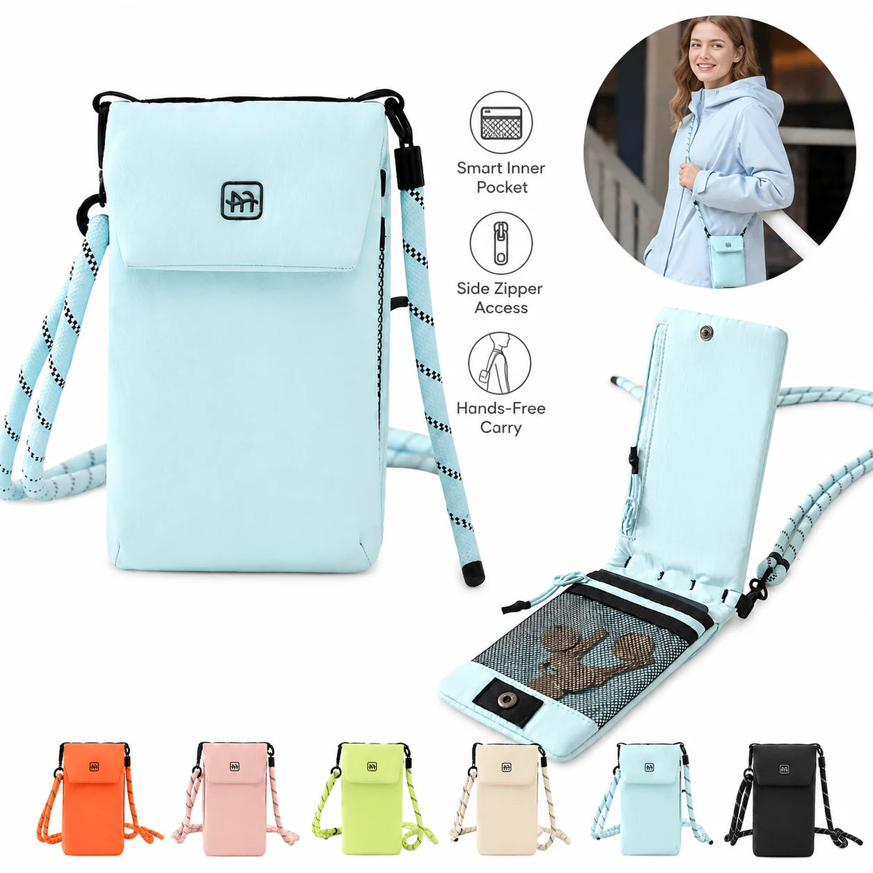Crossbody Phone Bag Nylon Vertical Shoulder Pouch with Zipper Pocket Passport Wallet Travel Daily Storage Purse for Small Items
