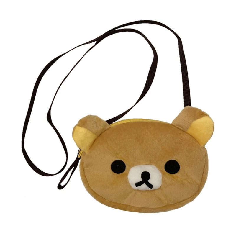 Rilakkuma Korilakkuma Plush Mini Crossbody Bags for Women Kids Cartoon Bear Head Small Messenger Bag Kawaii Cute Phone Bag