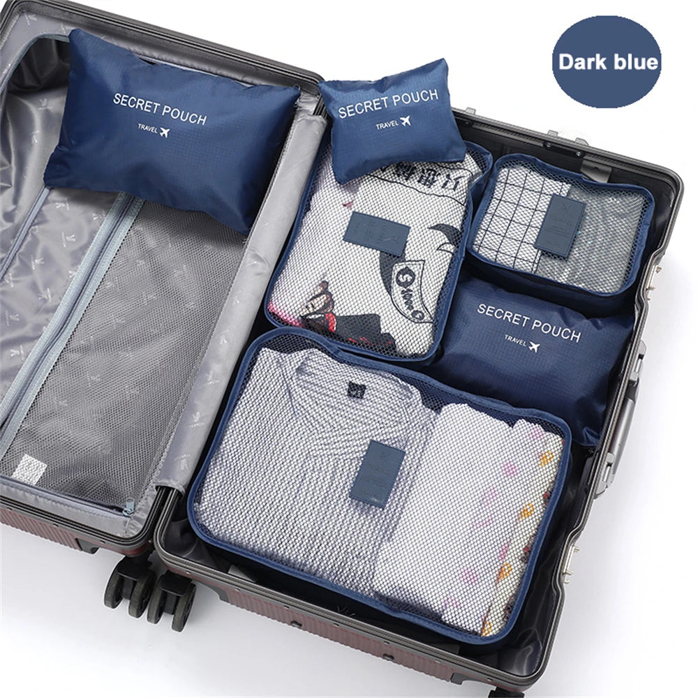 6pcs/Set Travel Storage Bag Portable Large Capacity Luggage Clothes Sorting Organizer Set Dry And Wet Separate Storage Bag