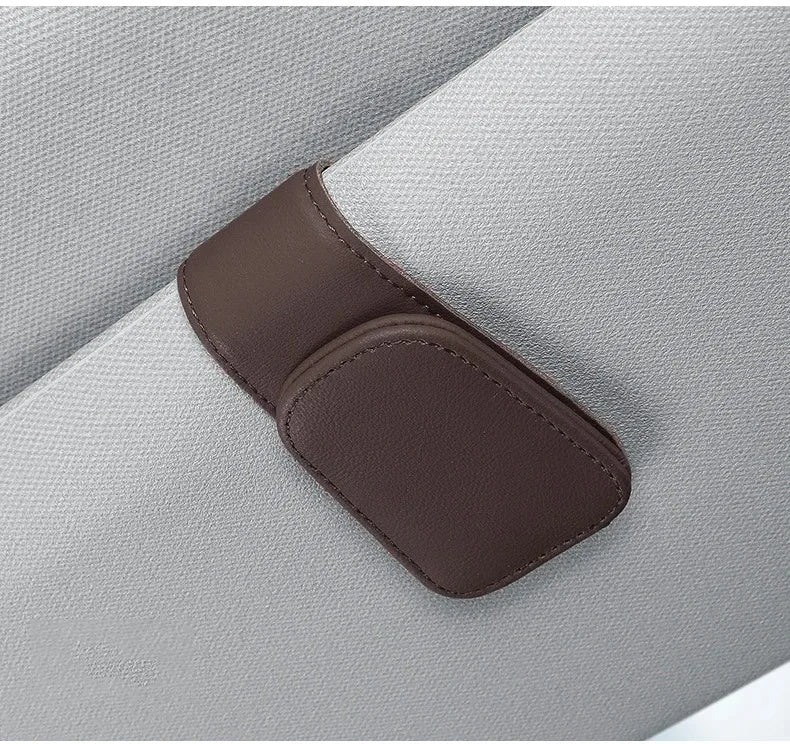 Magnetic Leather Sunglasses Clip Multifunctional Ticket Card Holder Car Sun Visor Interior Accessories