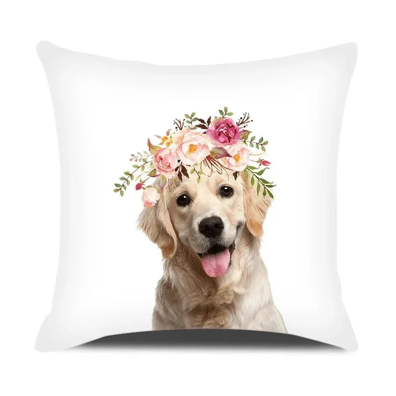 Adorable Pets With Flower Double-sided Printed pillow cover Short plush Suitable living rooms bedrooms sofas throw cushion cover