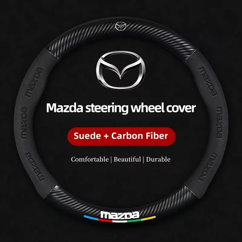 Car Suede Carbon Fiber Leather Steering Wheel Cover For Mazda BT-50 CX-3 CX-4 CX-5 CX-7 CX-9 MX5 Mazda 3 Axela 6 Gh Gj Demio Car