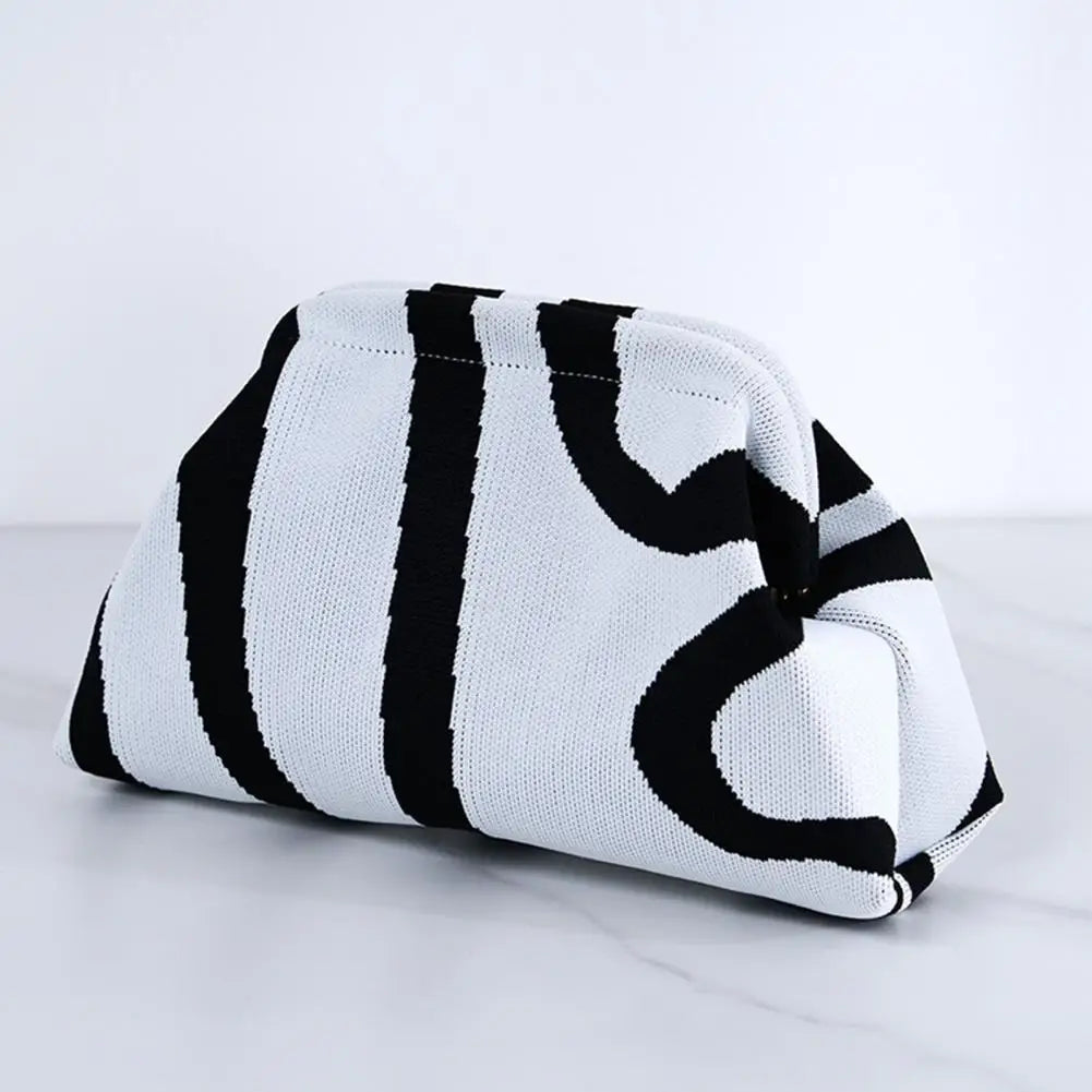Women Clutch Bag Striped Print Dumpling Clutch Knitted Purse Summer Beach Bag Travel Dating Handbag Cloud Shape Coin Purse