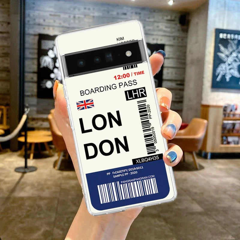World City Travel Ticket New York Phone Case For Google Pixel 9 Pro XL 8 7 6 Pro 8A 7A 6A 5 4 5A 4A 3A XL 5G Soft Clear Cover