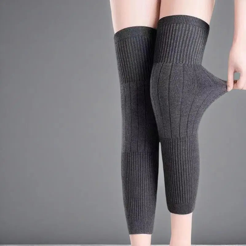 High-Grade Wool Cashmere Knee Pads & Leg Warmers, Pair in Grey/Black, Overall Knee Protection