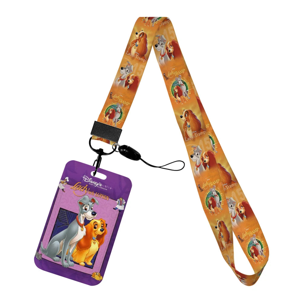 Disney Cartoon Lady and the Tramp Card Holder Anti-lost Neck Strap Lanyard ID Card Pendant USB Badge Clip DIY Keychain Accessory