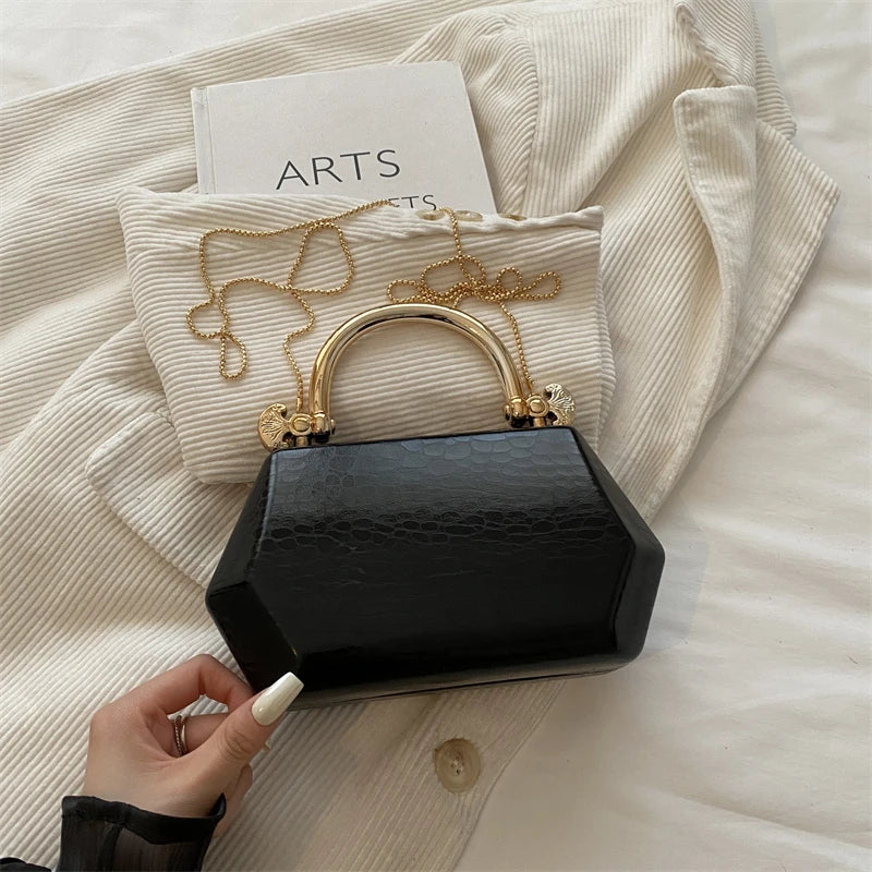 Women's Handbag Bags for Women 2026 Fashion Clutches Gold  Geometric Mini Box Party Evening Purse Crossbody Shoulder Bag