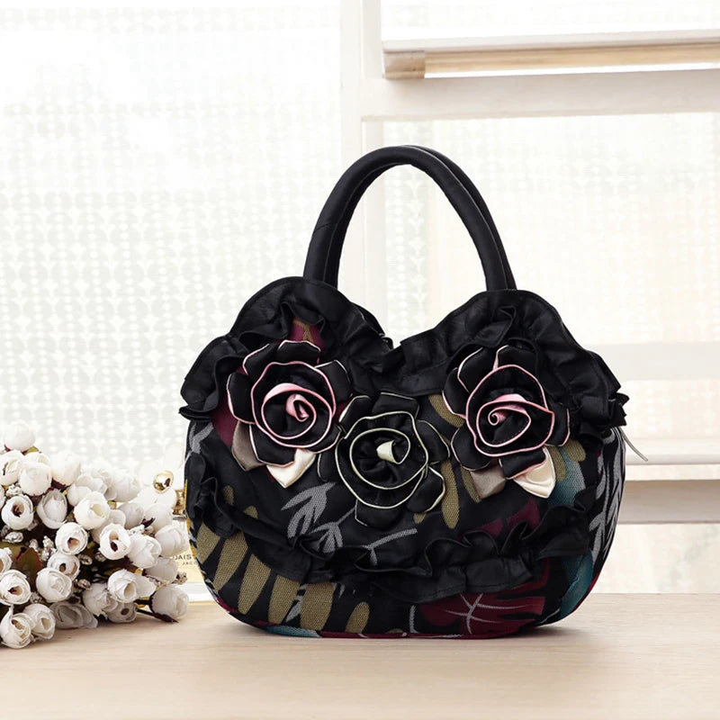 Hand-sewn flower-shaped bag for mom's key, small handbag, canvas bag, lace women's bag, mobile phone bag, women's bag