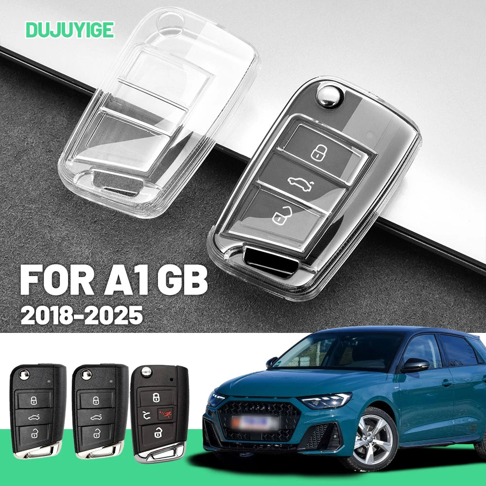 Clear TPU Car Key Case For Audi A1 GB 2018-2025 Key Fob Cover Protector Shell Auto Accessories 2019 2020 2021 2022 2023 2024