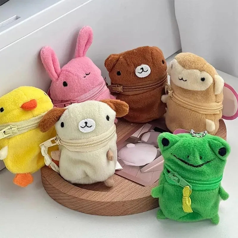 Cute Pink Fluffy Rabbit Coin Purse Keychain Cartoon Plush Doll Bag Charm Kawaii Mini Wallet Pendant Festival Gift