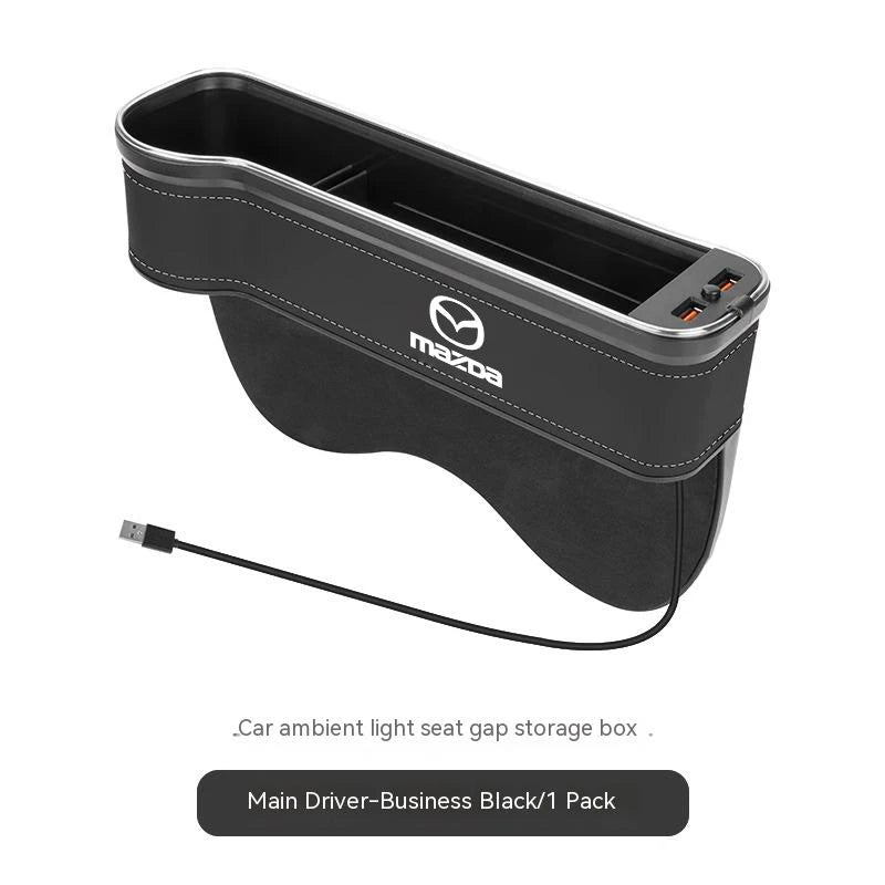 For Mazda 2 3 5 6 Axela Atenza CX30 CX5 CX8 CX9 MX5 Car Sewn Seat Gap Crevice Slot Storage Box With Atmosphere lamp USB Charging