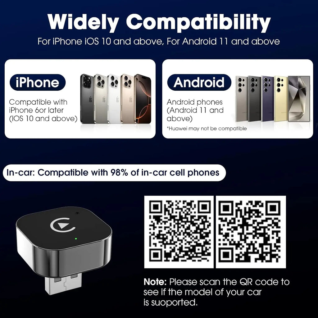 Wireless Carplay Adapter & Android Auto 2026 Upgrade Wired CarPlay to Wireless,2-in-1 Mini USB Design with Fast Stable Connectio