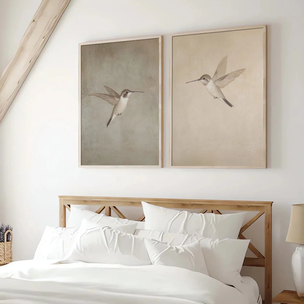 2pcs/set of Retro Hummingbird Animal Canvas Prints Minimalist Retro Bird Farmhouse Wall Art Posters for Living Room Home Decor