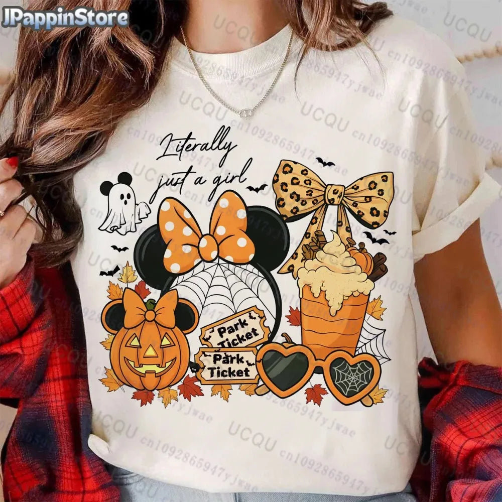 Pumpkin Mickey Halloween Short Sleeve Summer Sport Casual Women's Clothing Streetwear Classic Creative Pullover Y2K Streetwear