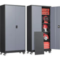 Heavy-Duty Rolling Storage Cabinet with Lock, 2 Doors and 4 Shelves, Tall Tool Cabinet on Wheels for Workshop/Home/Office - Blac