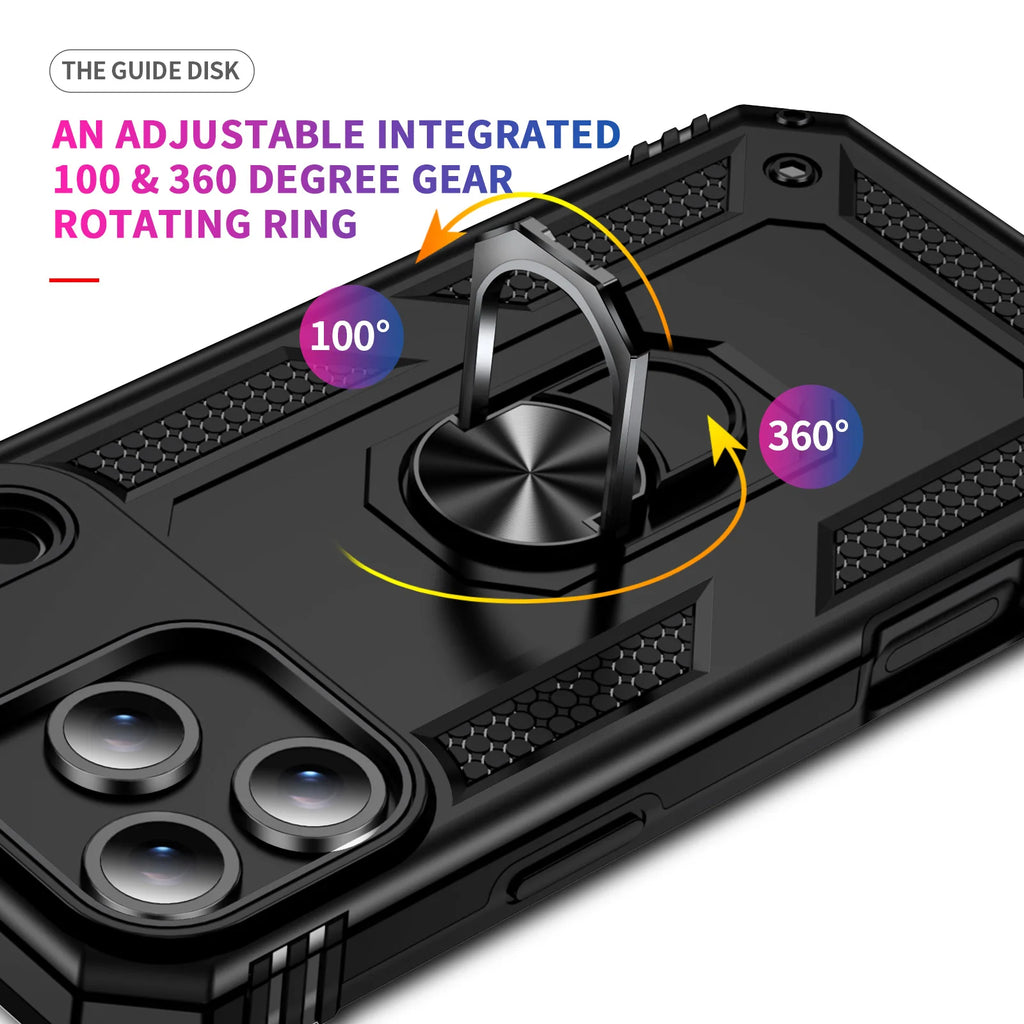 Shockproof Armor Phone Case For iPhone 17 16 15 14 13 12 11 Pro Max Plus Mini 16e 17e Air Metal Ring Holder Anti-drop Cover