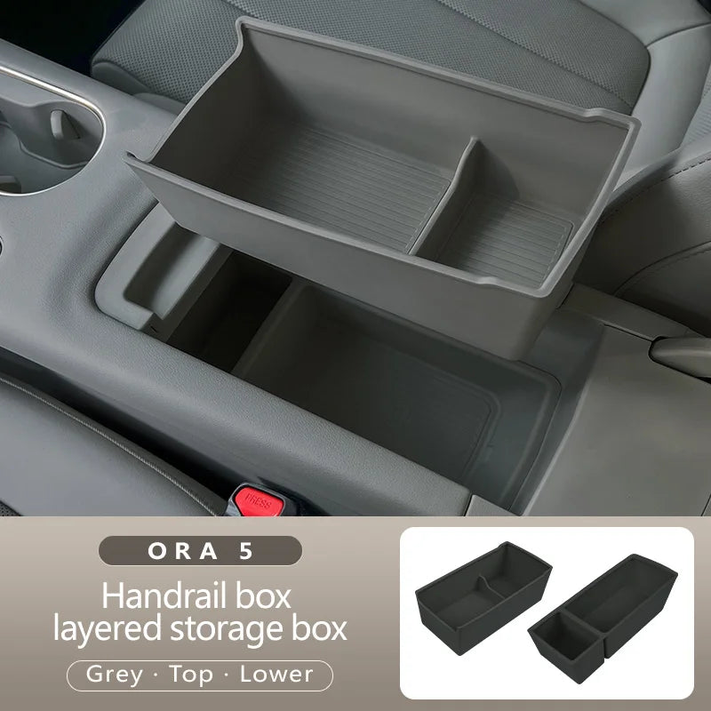 For GWM Ora 5 Car Styling Armrest Compartment Storage Box Center Console Organizer Cover Protector Decoration Accessories