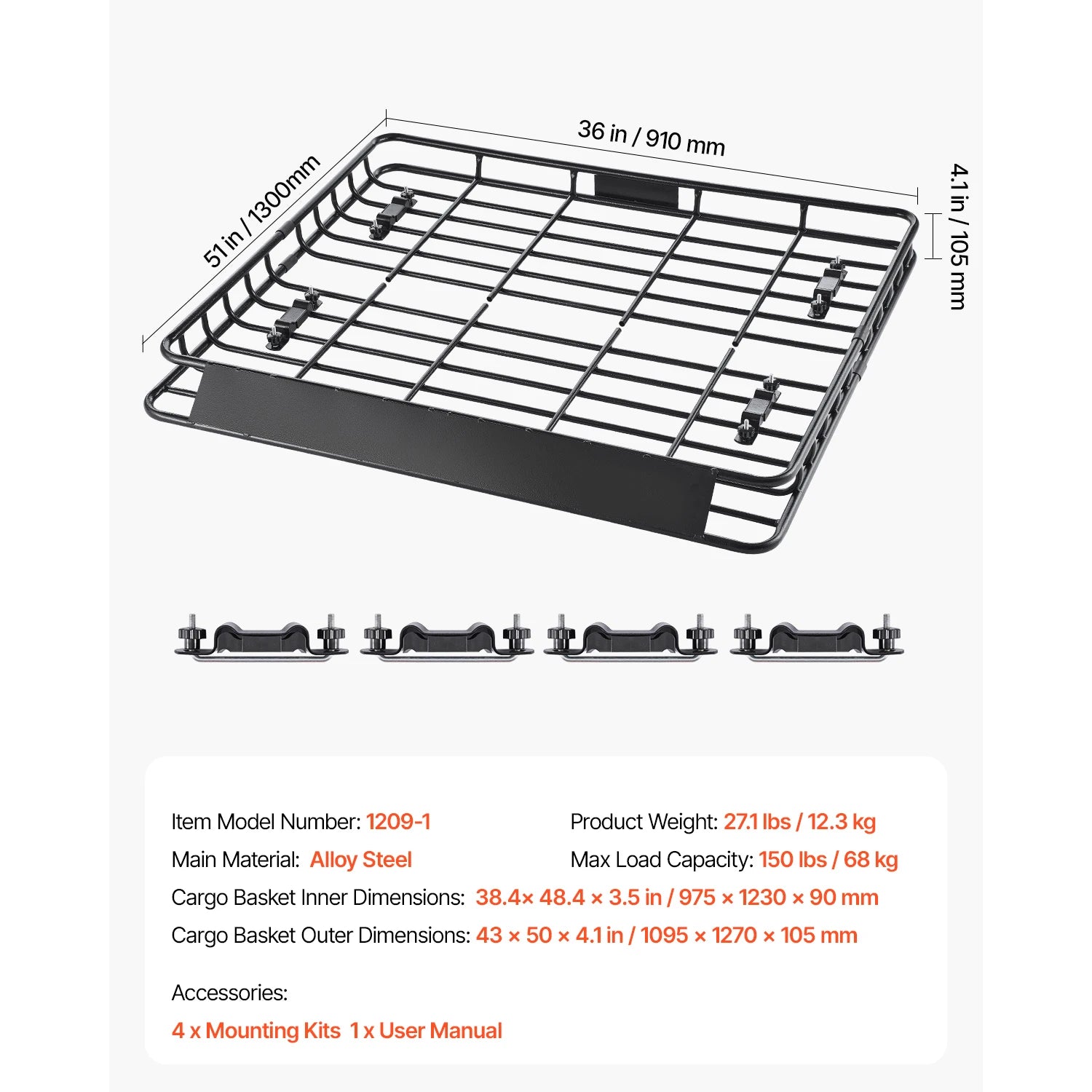SucceBuy Roof Rack Basket 64x39x4.1" Universal Rooftop Cargo Carrier Anti-Rust Alloy Steel Car Top Luggage Holder for SUV Truck