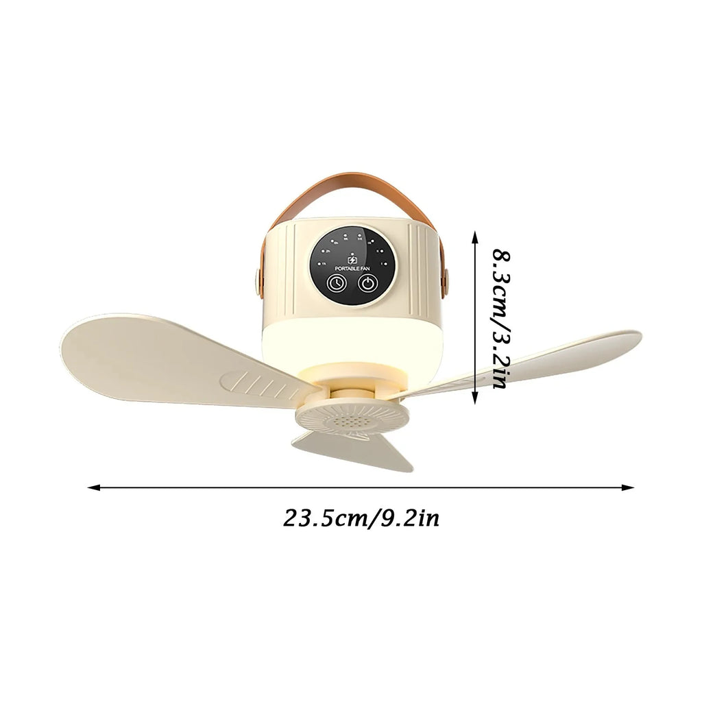 Portable Hanging Ceiling Fan with LED Light & Mosquito Repellent, Remote Control 12H Timing Mini Cooling Fan, Rechargeable Tent