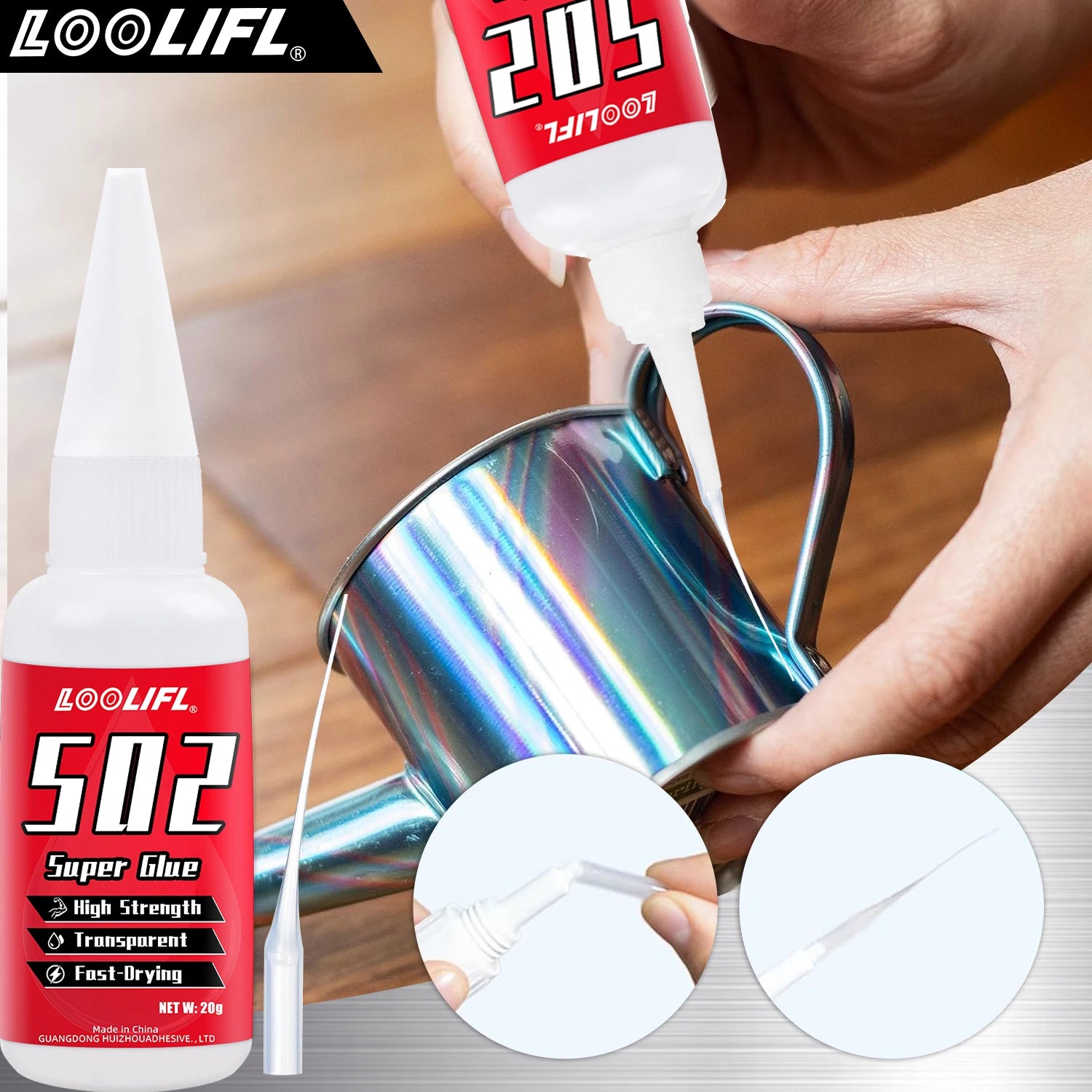 LOOLIFL502 Super GlueInstantQuick-dryingCyanoacrylate Adhesive Leather Rubber Wood Metal Strong Bond Liquid Glue Tool,Stationery