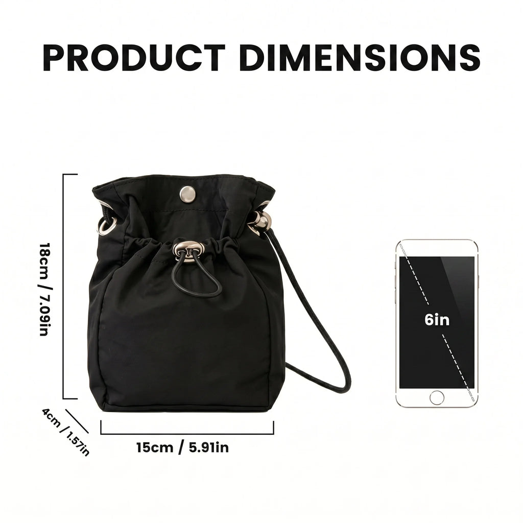 Pomelo Best Mini Nylon Drawstring Crossbody Bag Waterproof Magnetic Snap Small Bucket Shoulder Bag For Daily Travel Outing