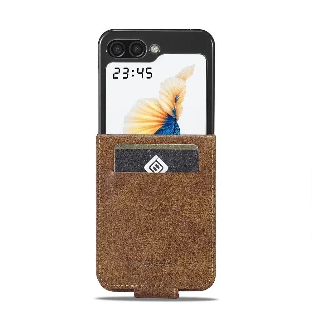 Luxury Leather Wallet Cover For Samsung Galaxy Z Flip 7 fe 6 5 4 3 Flip7 Flip6 5G Phone Case with Card Holder RFID Blocking