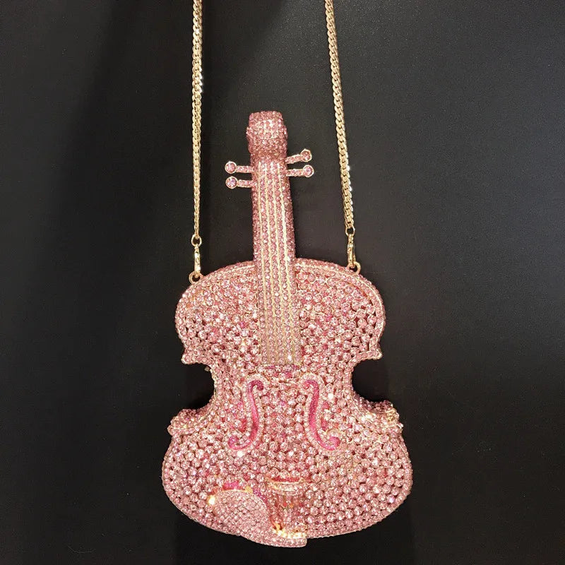 Amazing Luxury Pop Violin Crystal Evening Bag Party Handbag Diamond Clutch Bag Banquet Pouch Wedding Day Clutches
