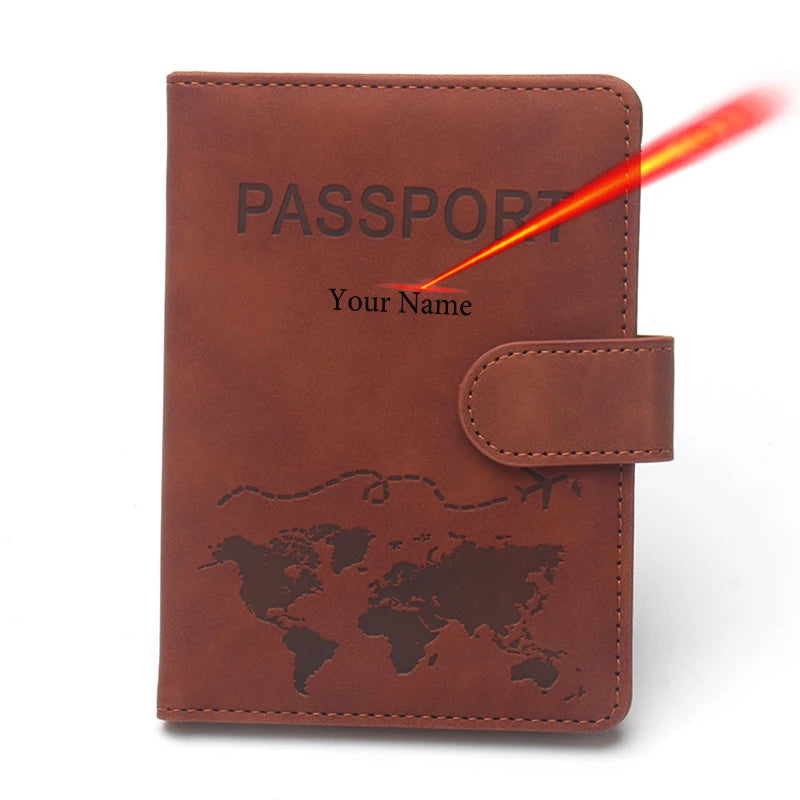 Custom Name Passport Cover Fashion Word Map Passport Holder Rfid Magnetic Buckle Travel Wallet Case for Passports