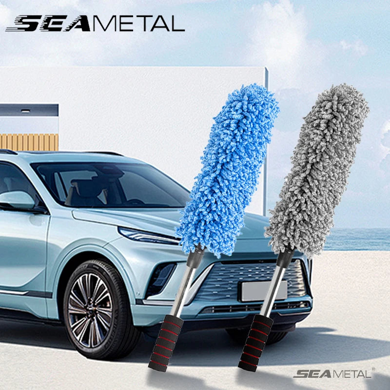 SEAMETAL Retractable Car Duster Stainless Steel Long Handle Dusting Brush Microfiber Dust Remover Car Household Cleaning Tools