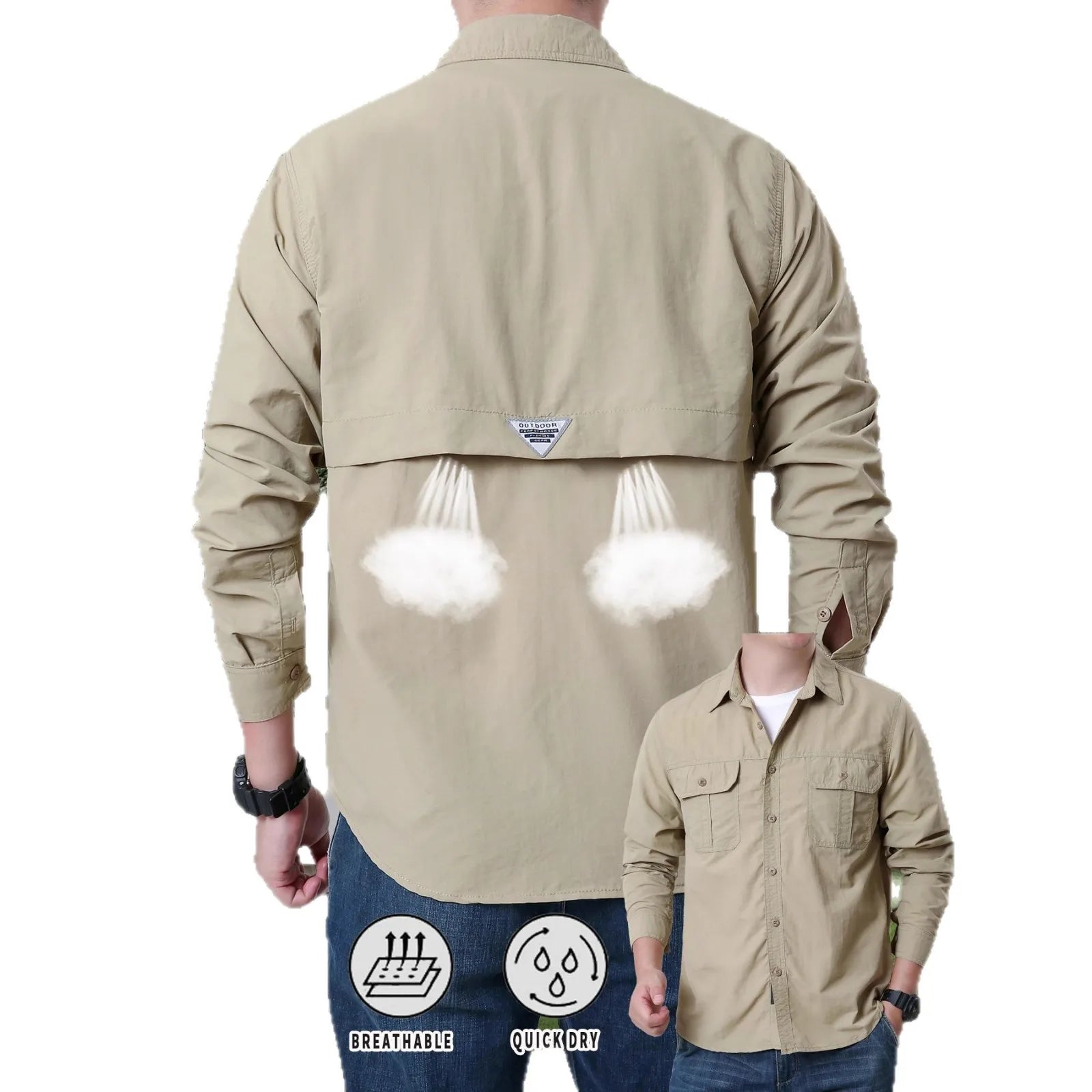 New UPF 50+ Sun Protection Fishing Shirts Back Mesh Men's Quick Dry Long Sleeve Hiking Shirts Mesh Breathable Work Cargo Shirts