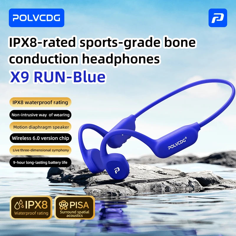 POLVCDG Bone Conduction Motion Headphones IPX8 Waterproof Bluetooth 6.0 Open-Backed Running Headphones 2026 New Product X9 RUN