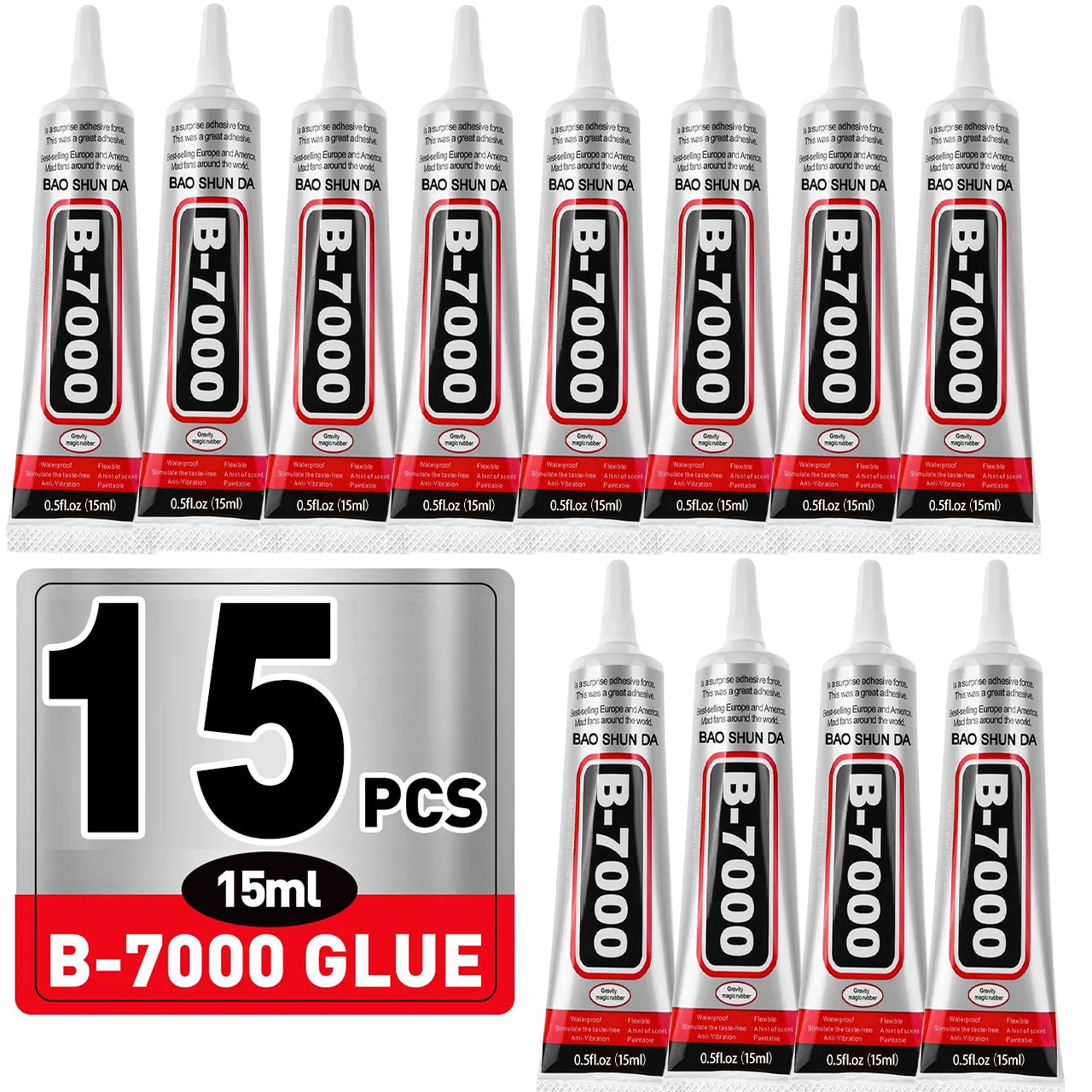15PCS 15mL B-7000 Transparent Strong Glue  Mobile Phone Touch Screen Adhesive B-7000 DIY Repair Diamond Jewelry Glass Office.
