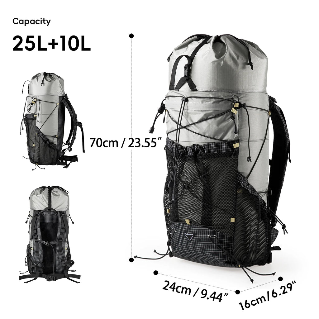 BISINNA Camping Backpack 25+10L Ultralight Travel Bag for Men Women Large Capacity Outdoor Sports Climbing Hiking Backpack