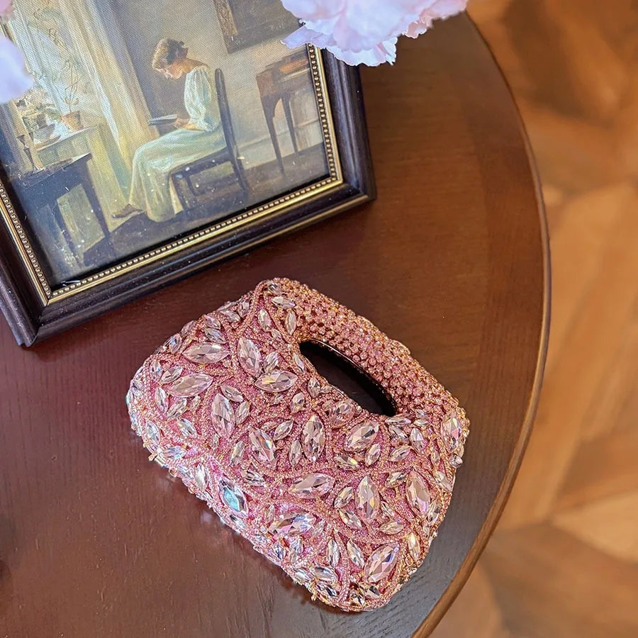 luxury full diamond hollow handbag multi-color rhinestone shining design exquisite and smart dinner bag