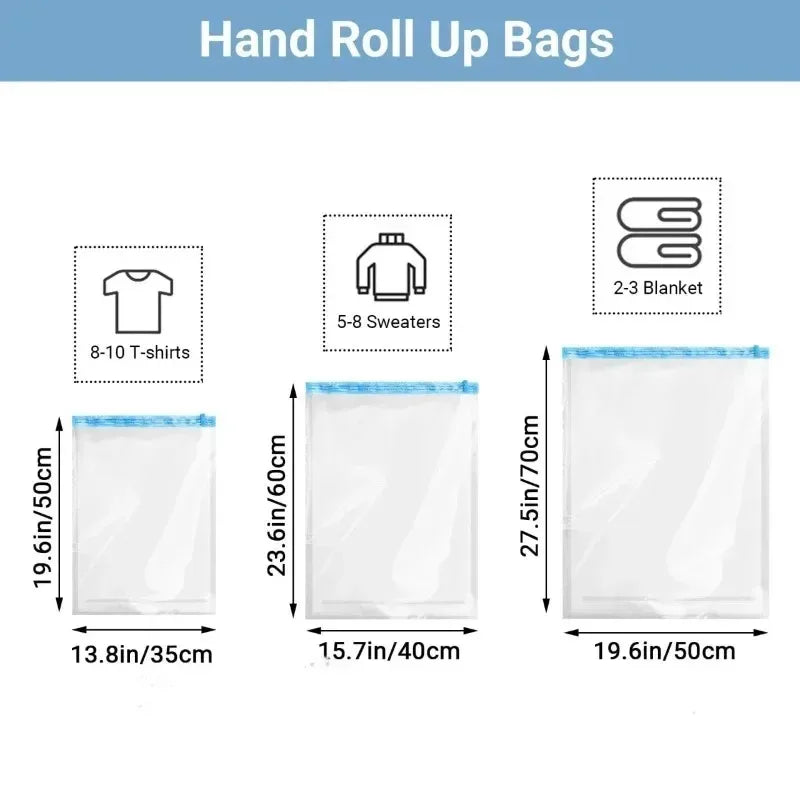 1-8pcs Travel Compression Bags, Travel Essentials Vacuum Storage Bags Space Saving Bags for Suitcases Organizer for Clothes