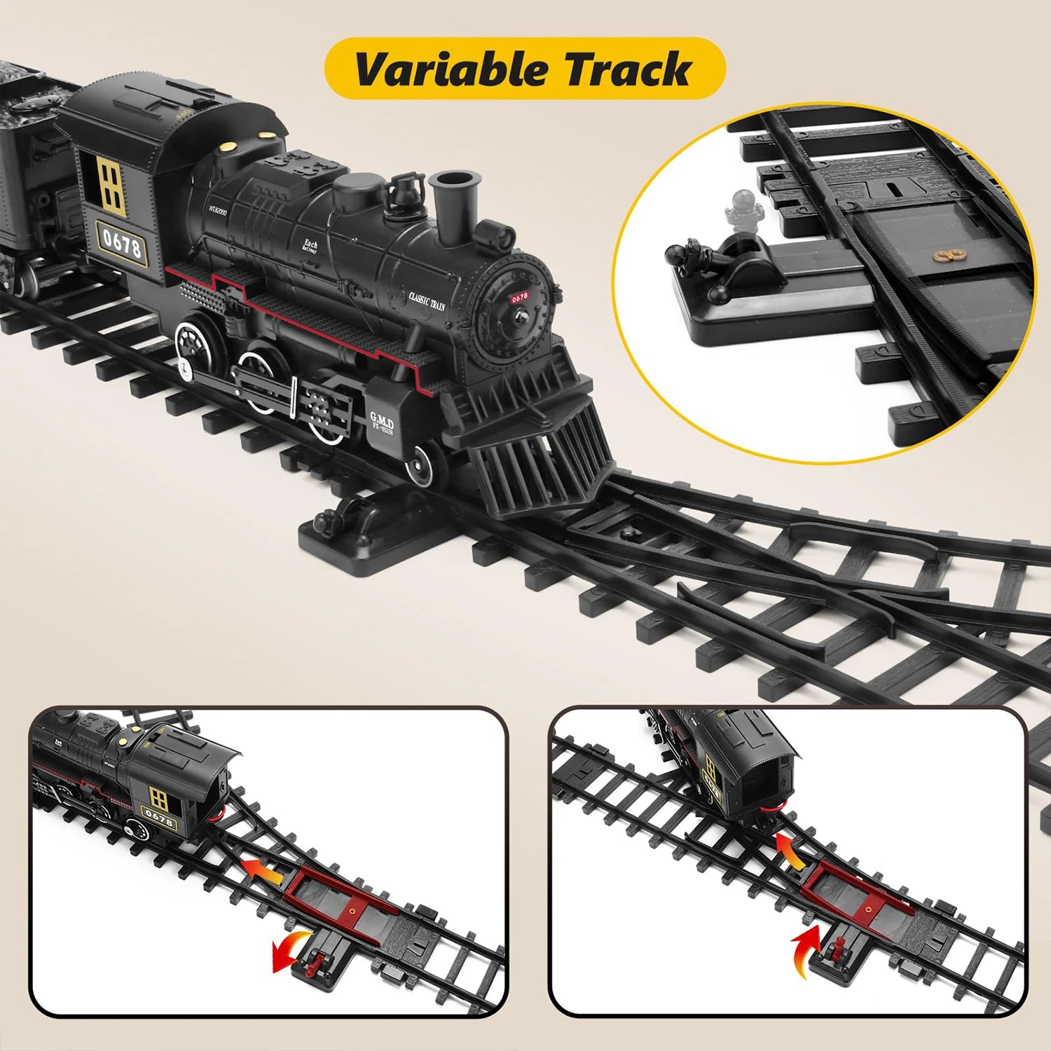 Classical Battery Operate Electric Railway Train Simulation Steam Locomotive Set Adding Water to Smoke Train Toys Lights Sounds