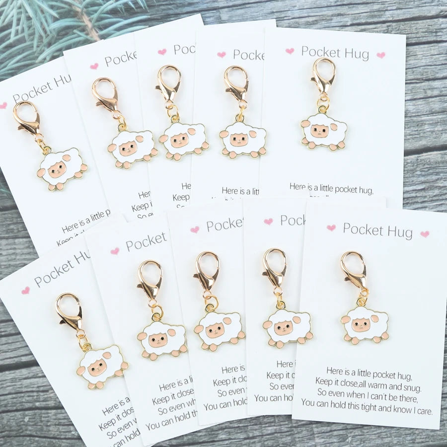 5pcs/10pcs mini sheep keychain, includes a pocket-sized card with encouraging messages, sheep-themed gifts,