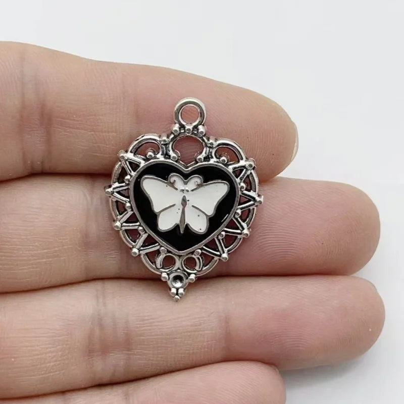 10Pcs Gothic Black Enamel Alloy Charms Mixed Vintage Heart Cross Skull Coffin Metal Pendants For DIY Earrings Bracelet Keychain