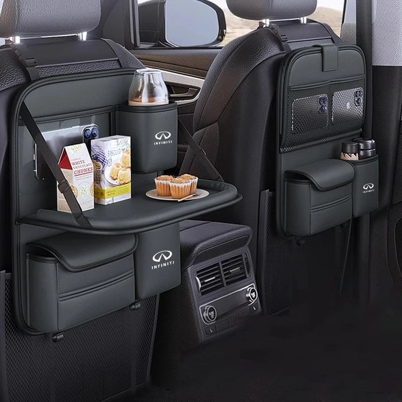 For Infiniti Q50 Q30 QX70 FX50S Q60 Q70 QX80 QX30 EX FX J Car Storage Bag Foldable Rear Seat Table Board Tissue Storage Box