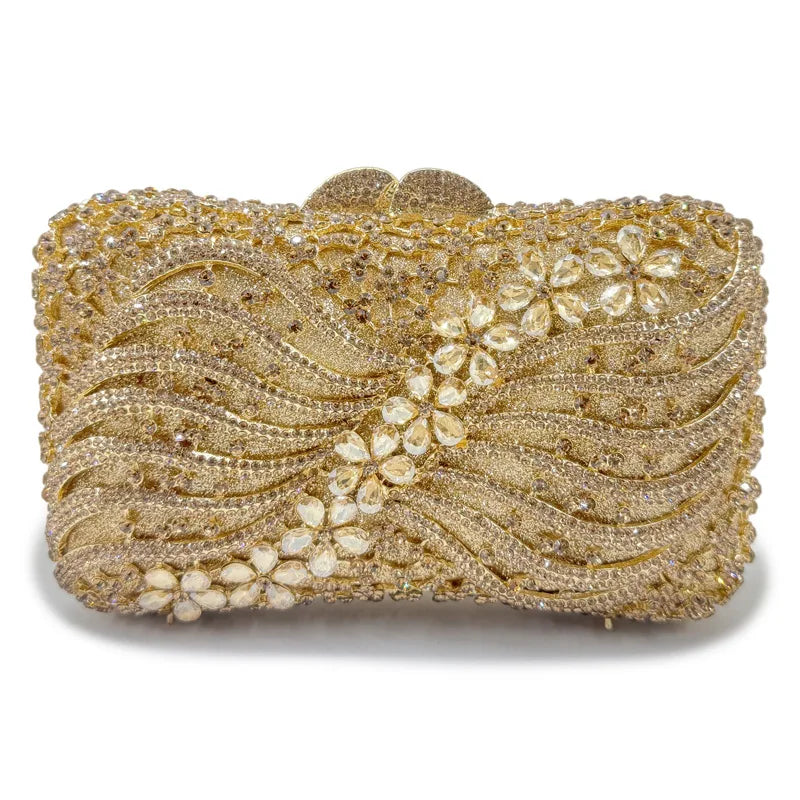 Boutique Women Crystal Clutch Evening Bags Wedding Party Rhinestones Handbags Ladies Gala Dinner Gold Purses