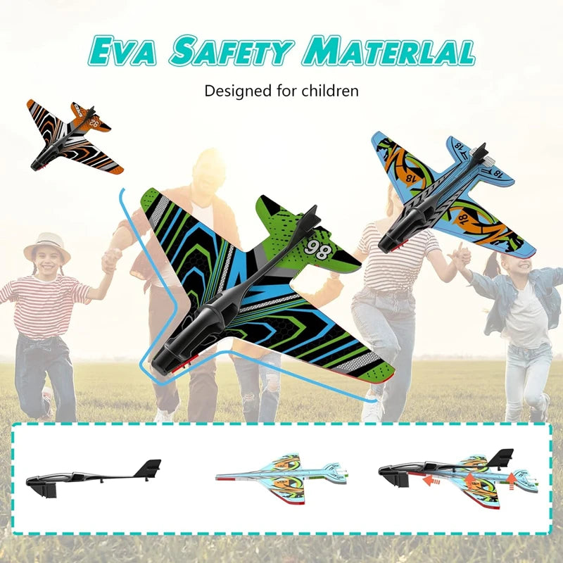 Airplane Launcher Toys for Kids Summer Outdoor Catapult Gun Foam Glider Flying Plane Toy  Game Gifts for Boys Novelty & Gag Toys