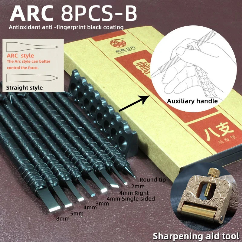 3/8/10 Pcs Tungsten Steel Stone Engraving Kit Professional Chisel Wood Seal stone Carving Cutting Blade Hand Tool Set
