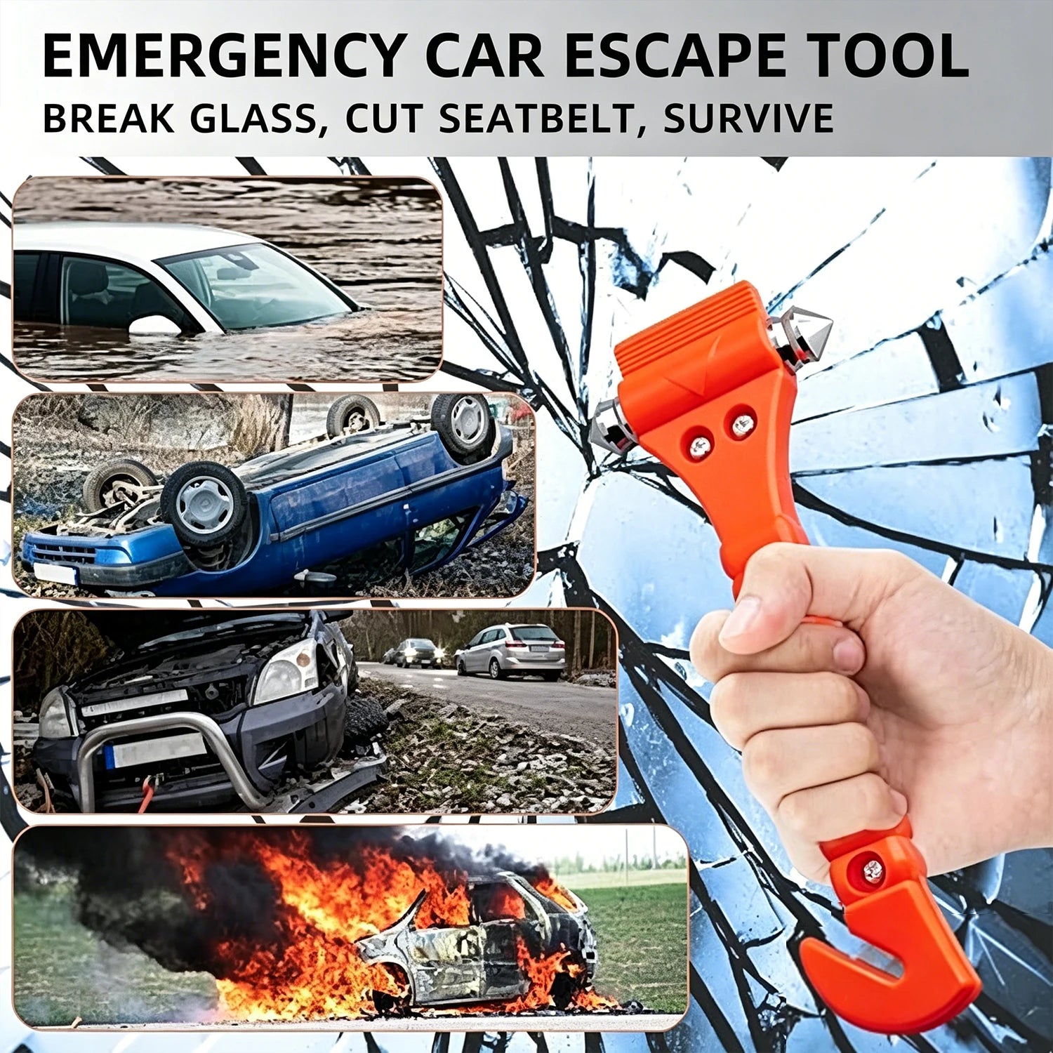 1/8PCS Emergency Escape Hammer, Car Safety Tool with Seat Belt Cutter & Window Breaker, Red Survival Tool for Camping Driving