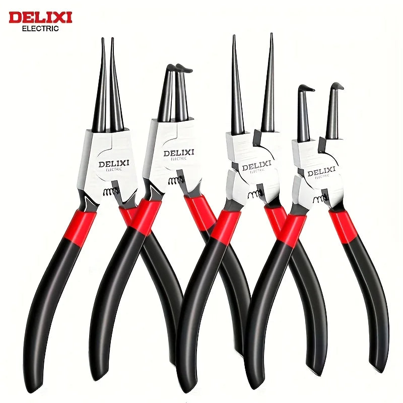 DELIXI ELECTRIC 5 Inch Circlip Pliers Set,Internal External Snap Ring Pliers,High Carbon Steel with Spring for Machinery Repair