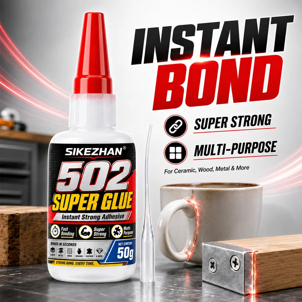 SIKEZHAN® 50g 502 Super Glue Cyanoacrylate Adhesive, Instant Quick Dry Strong Bond for Leather Rubber Glass Wood Metal Repairs
