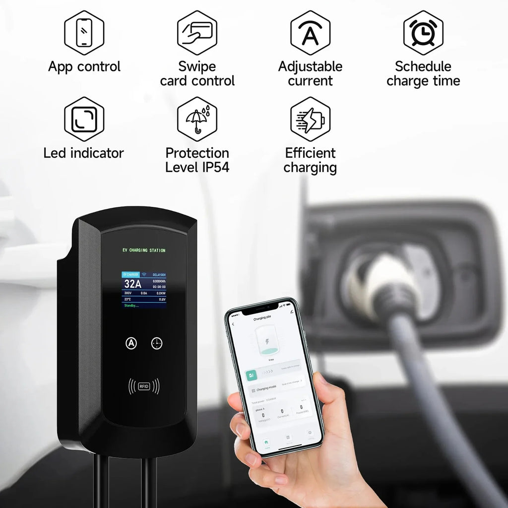 AFEEV 11KW EV Charging Station CEE Plug Type2 32A 3Phase Wall Mounted Charger WiFi Bluetooth APP Control Fast Charge Charger